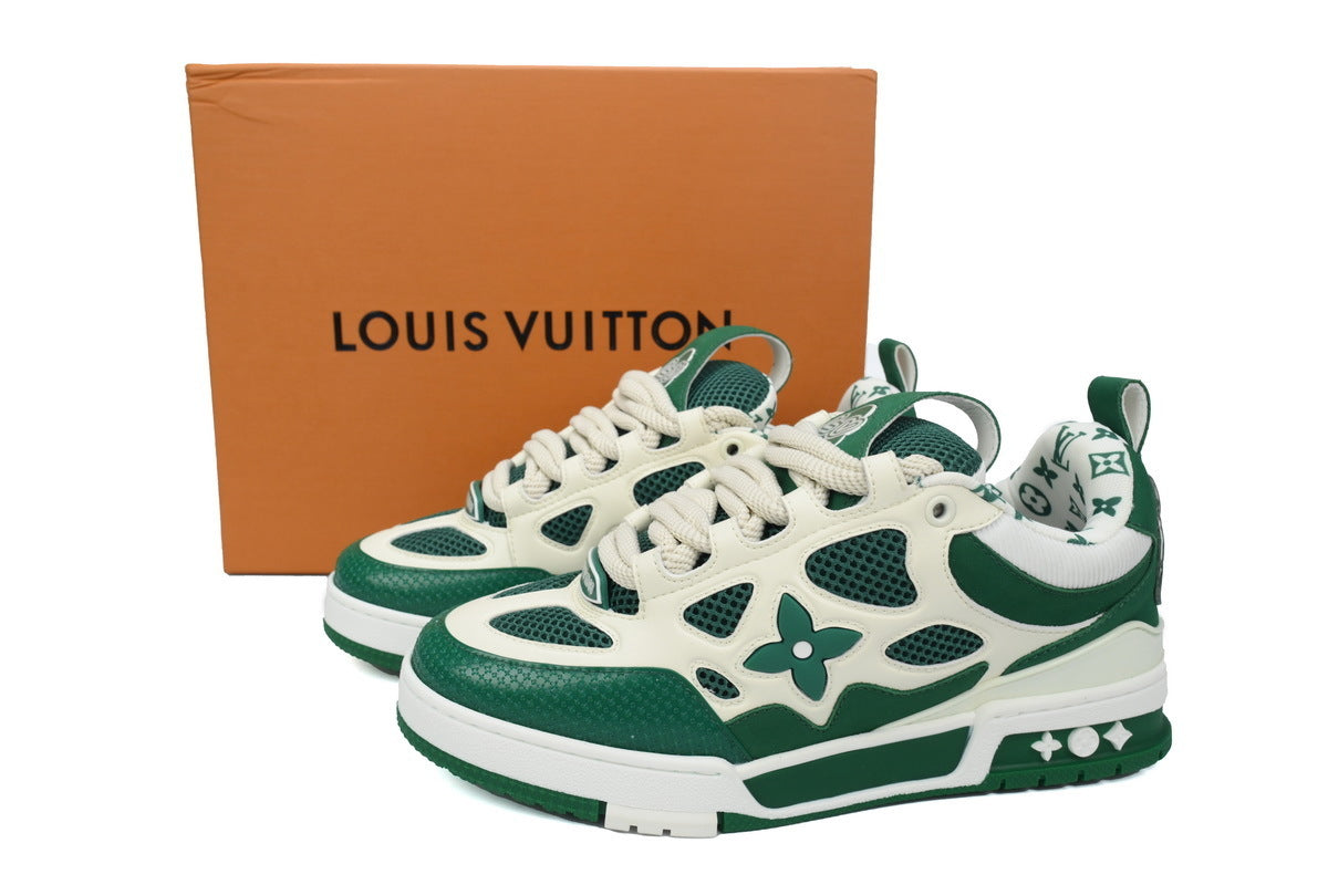 Leather Lace-Up Board Shoes – White & Green