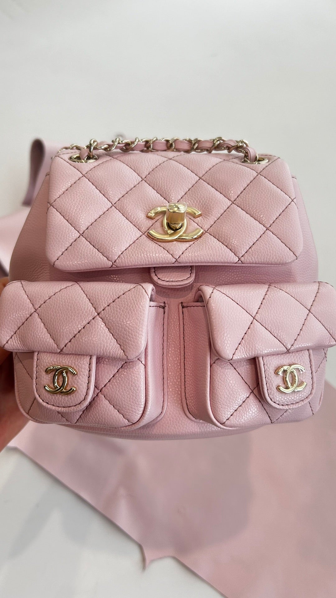 Medium Quilted Caviar Duma Drawstring Backpack – Pink - TruVybe Essentials