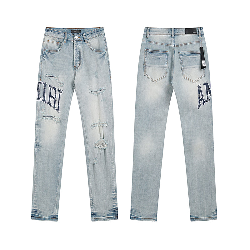 Varsity Logo Repair Straight Jean – Perfect Indigo