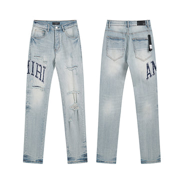 Varsity Logo Repair Straight Jean – Perfect Indigo