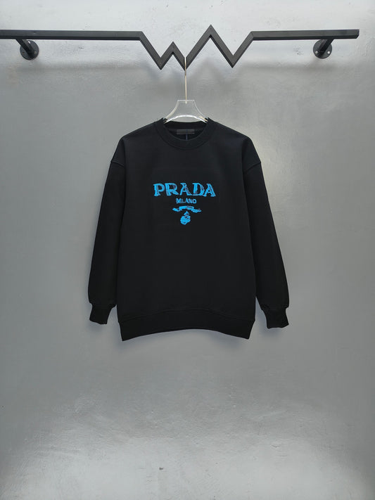 Luxury Logo Cotton Sweatshirt – Blue Emblem in White or Black