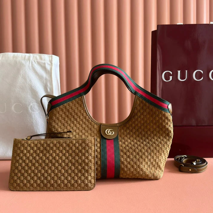 2025 Giglio SmallTote Bag 25cm Brown Red Suede Canvas,