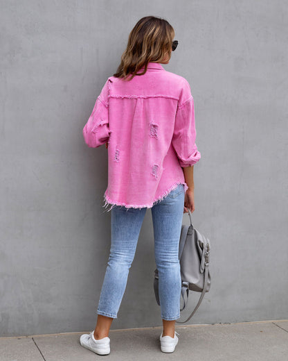 Fashion Ripped Shirt Jacket Female