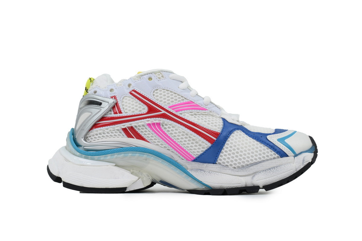 White running shoe with colorful accents on a white background