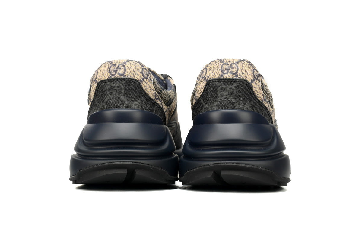 Beige & Blue Monogram Chunky Sneakers – Premium Retro Runner