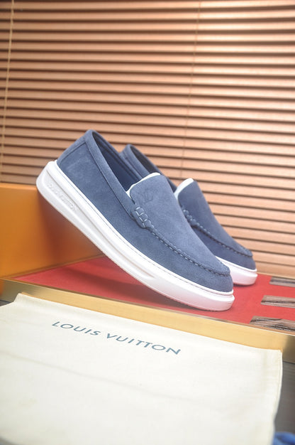 Suede  or Leather Slip-On Loafers with Cushioned Platform Sole