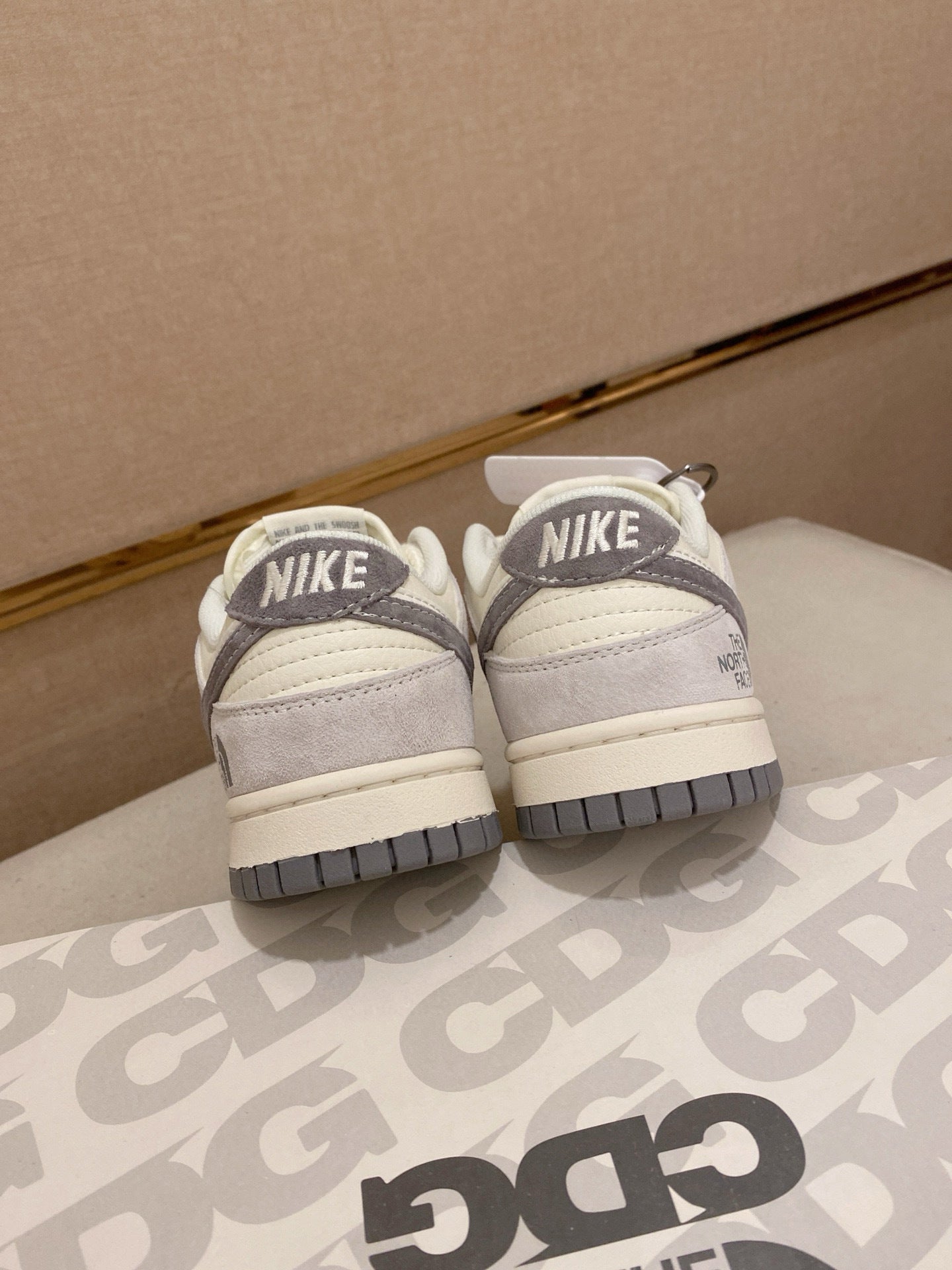 Custom Grey & Cream Low-Top Streetwear Sneakers with Outdoor-Inspired Detailing