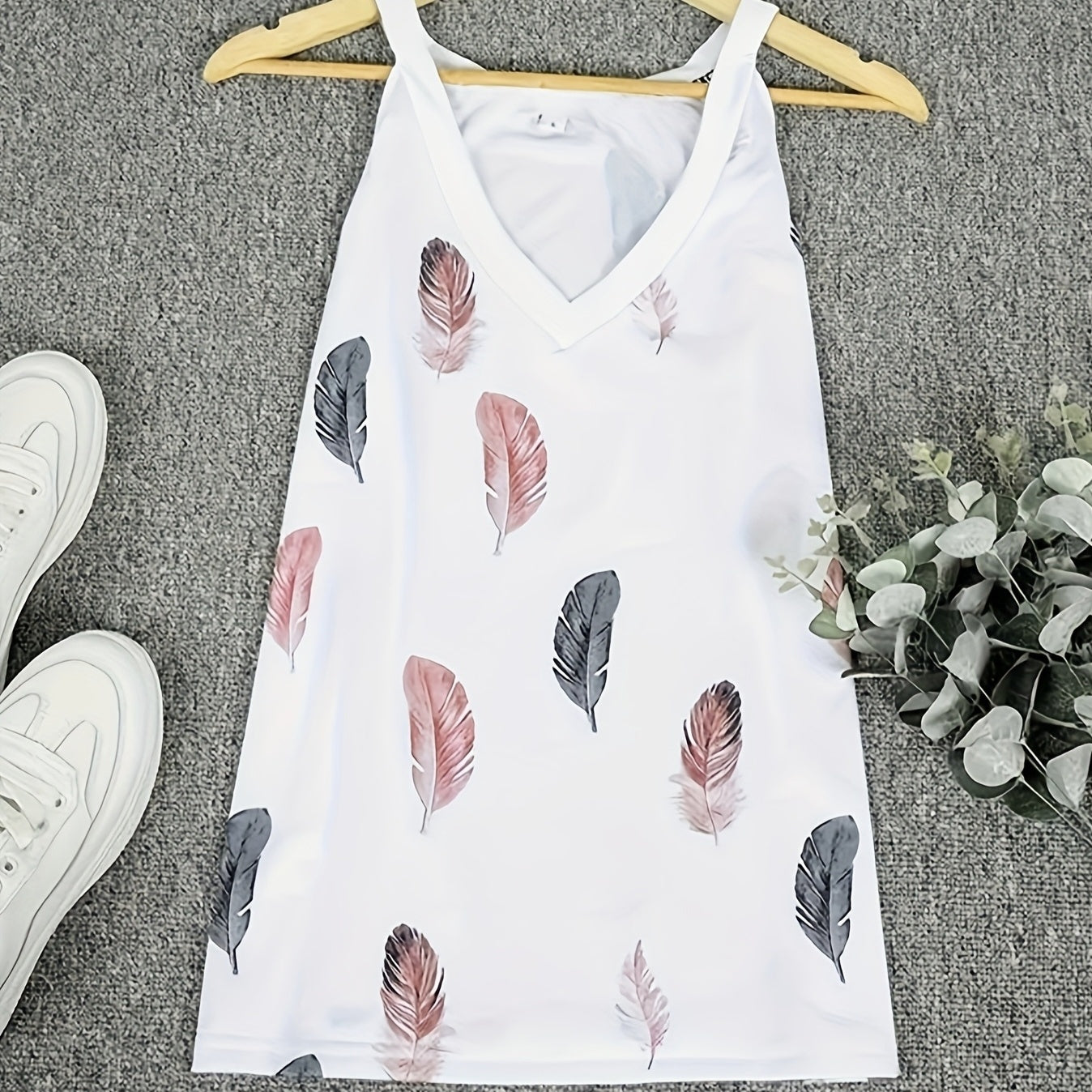 Women’s Feather Print V-Neck Camisole