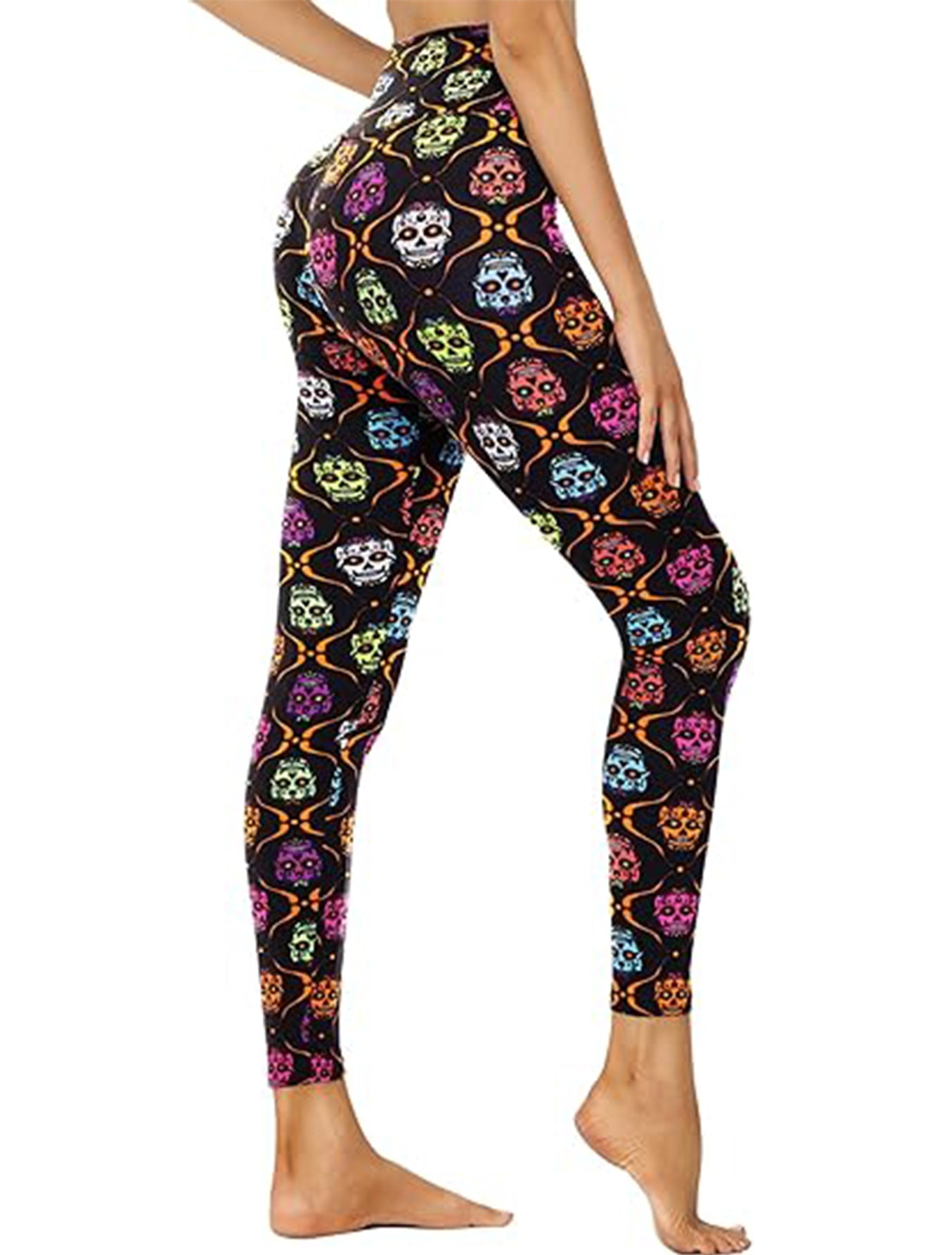 Cropped High-Waisted Skull Print Leggings