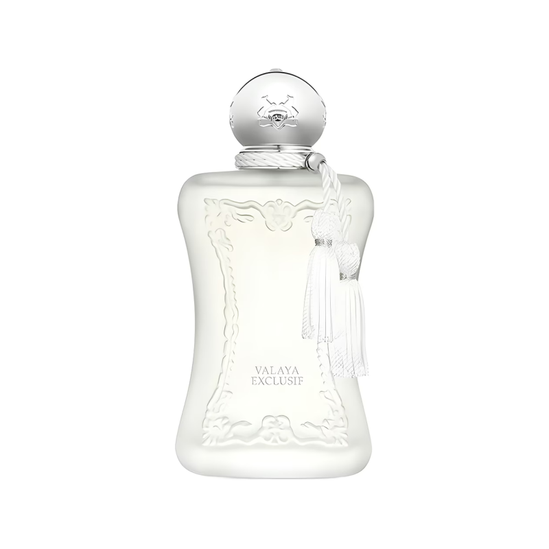 White perfume bottle with silver cap on a white background