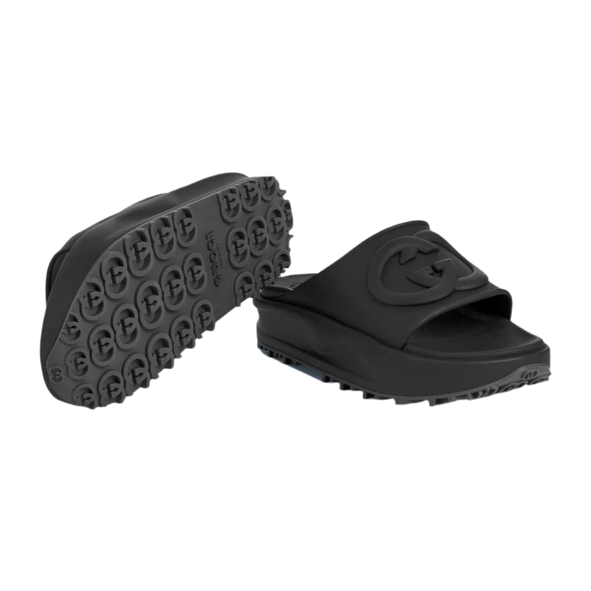 GG Oversize Slide Sandal – Black Interlocking G Designer Slides