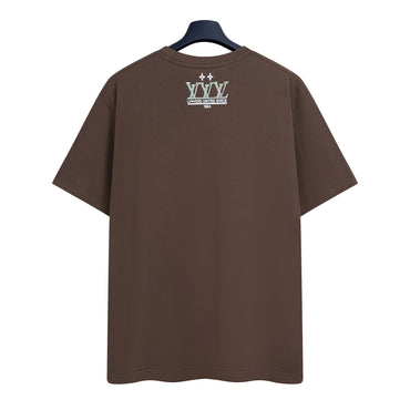 Luxury Washed Embellished Cotton T-Shirt – Brown Vintage Rhinestone & Pearl Graphic Tee