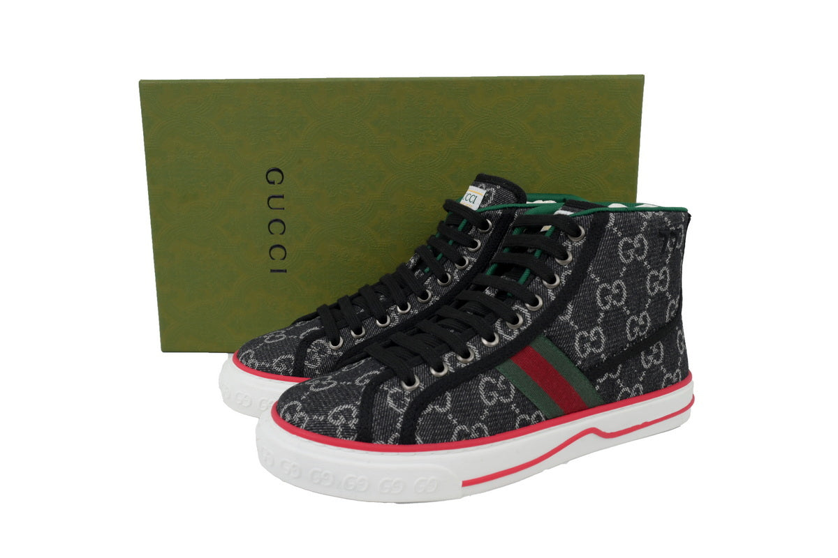 Denim Monogram High-Top Sneakers – Black/Ivory Retro Court Style - TruVybe Essentials