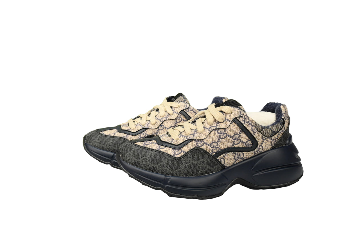 Beige & Blue Monogram Chunky Sneakers – Premium Retro Runner