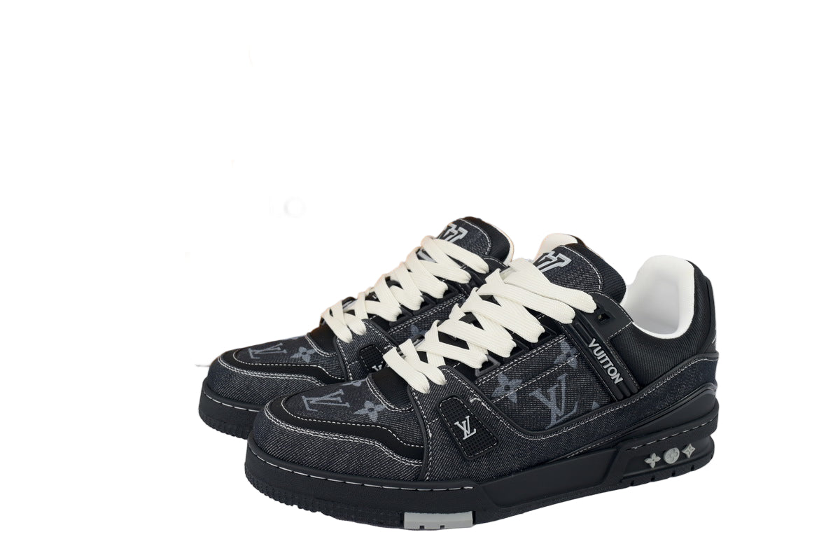 Dark Denim Monogram-Style Sneakers – Luxury Street Trainer