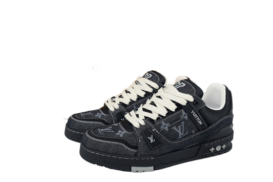 Dark Denim Monogram-Style Sneakers – Luxury Street Trainer