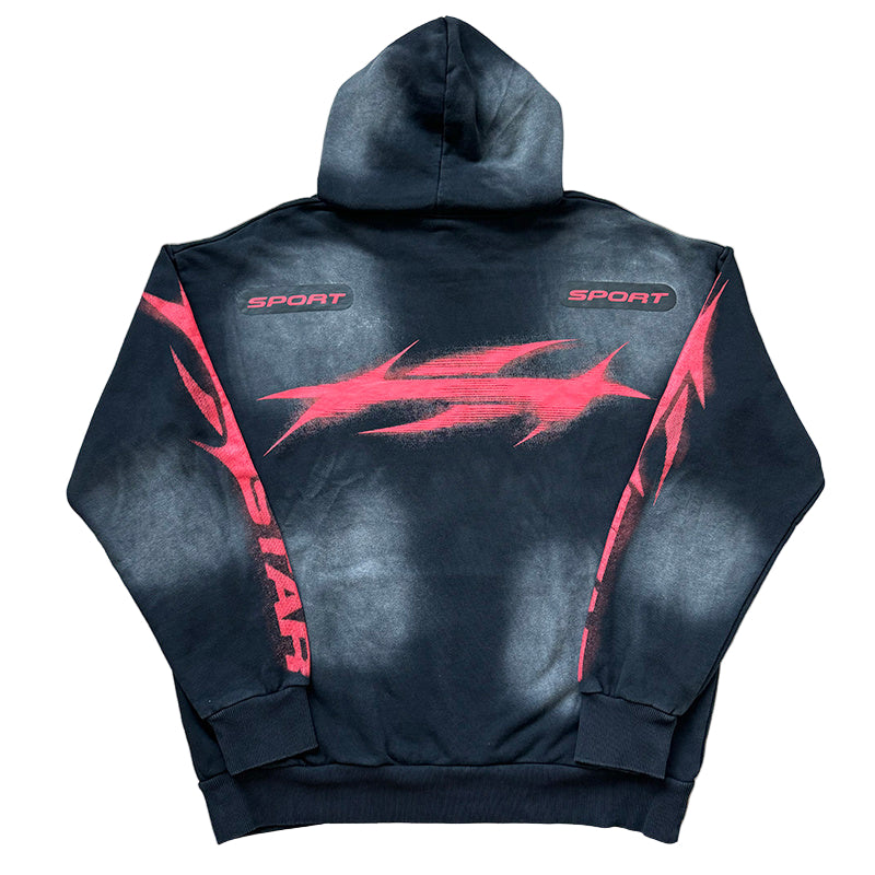 Black hoodie with red design