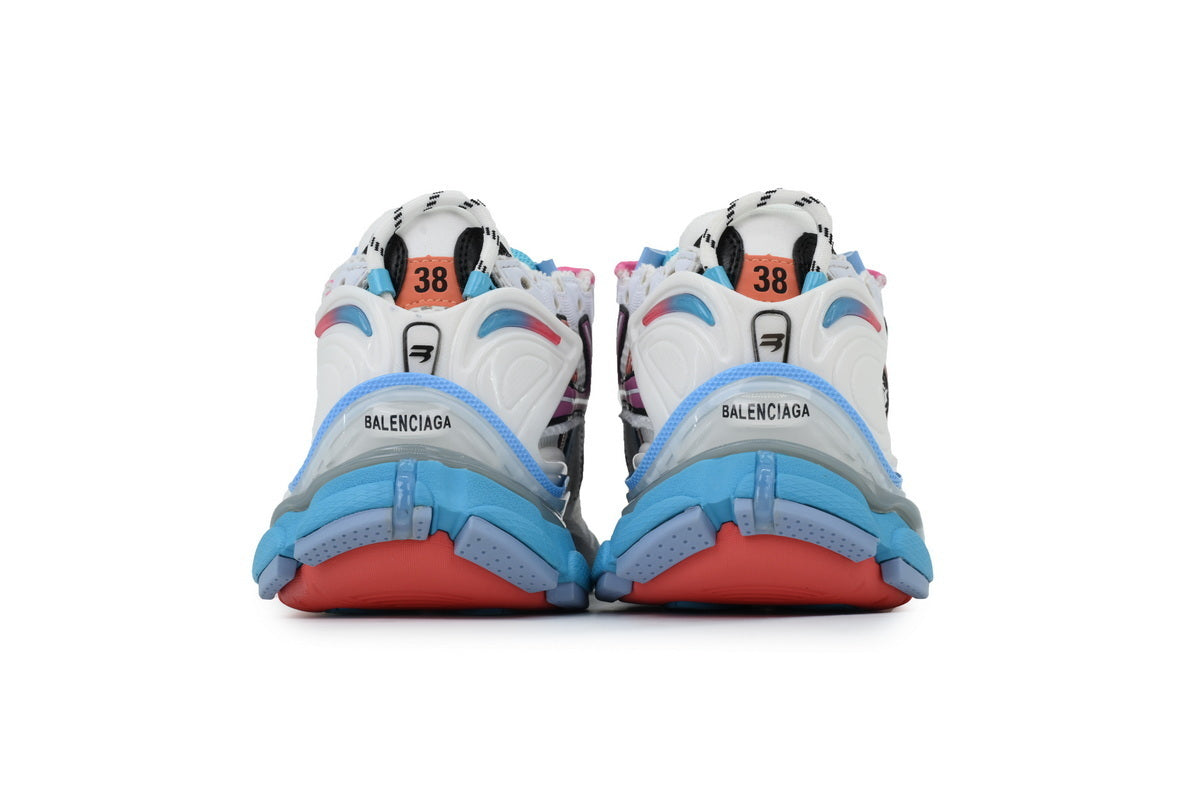 Pair of sneakers with colorful design on a white background