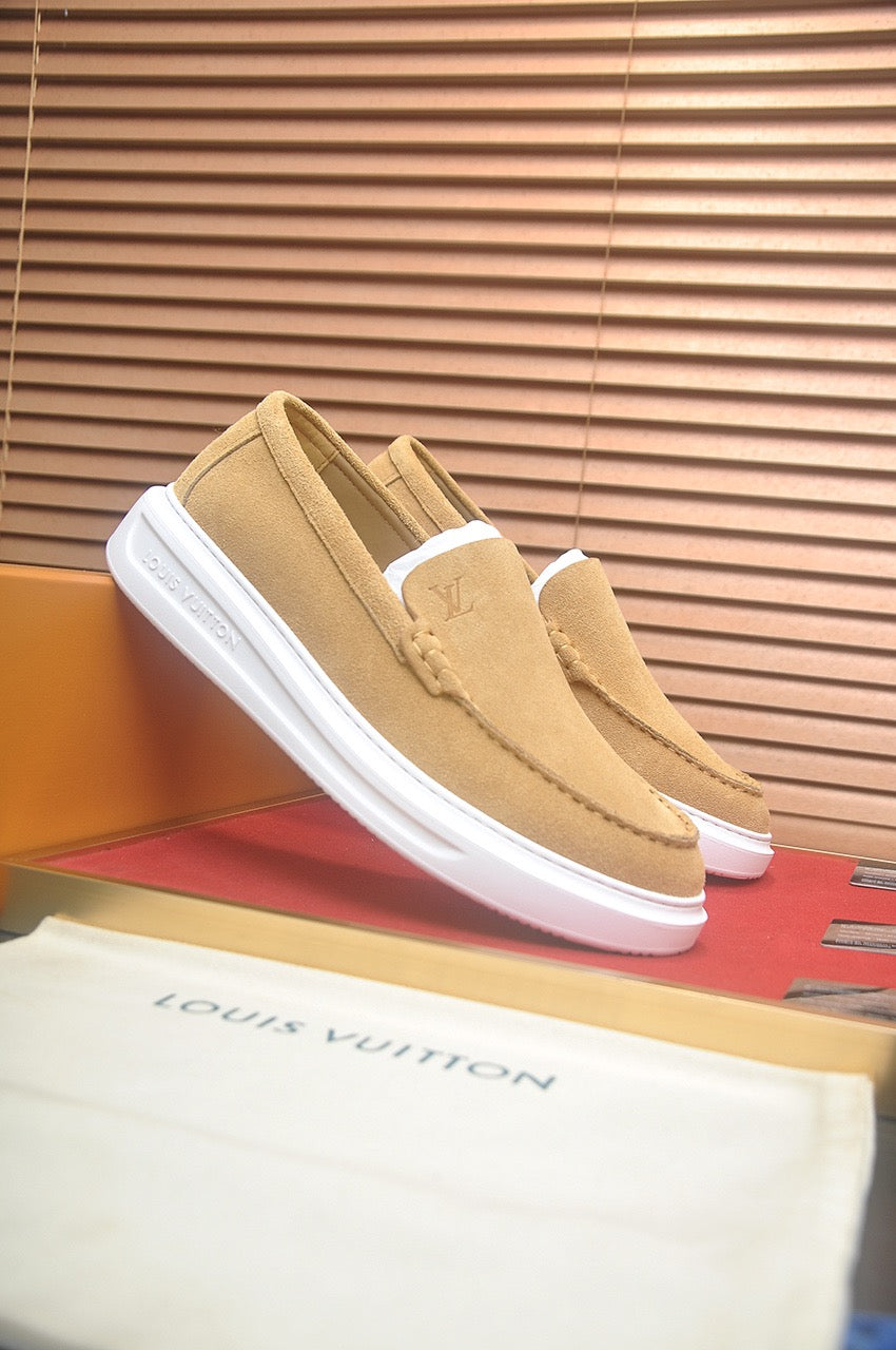 Suede  or Leather Slip-On Loafers with Cushioned Platform Sole