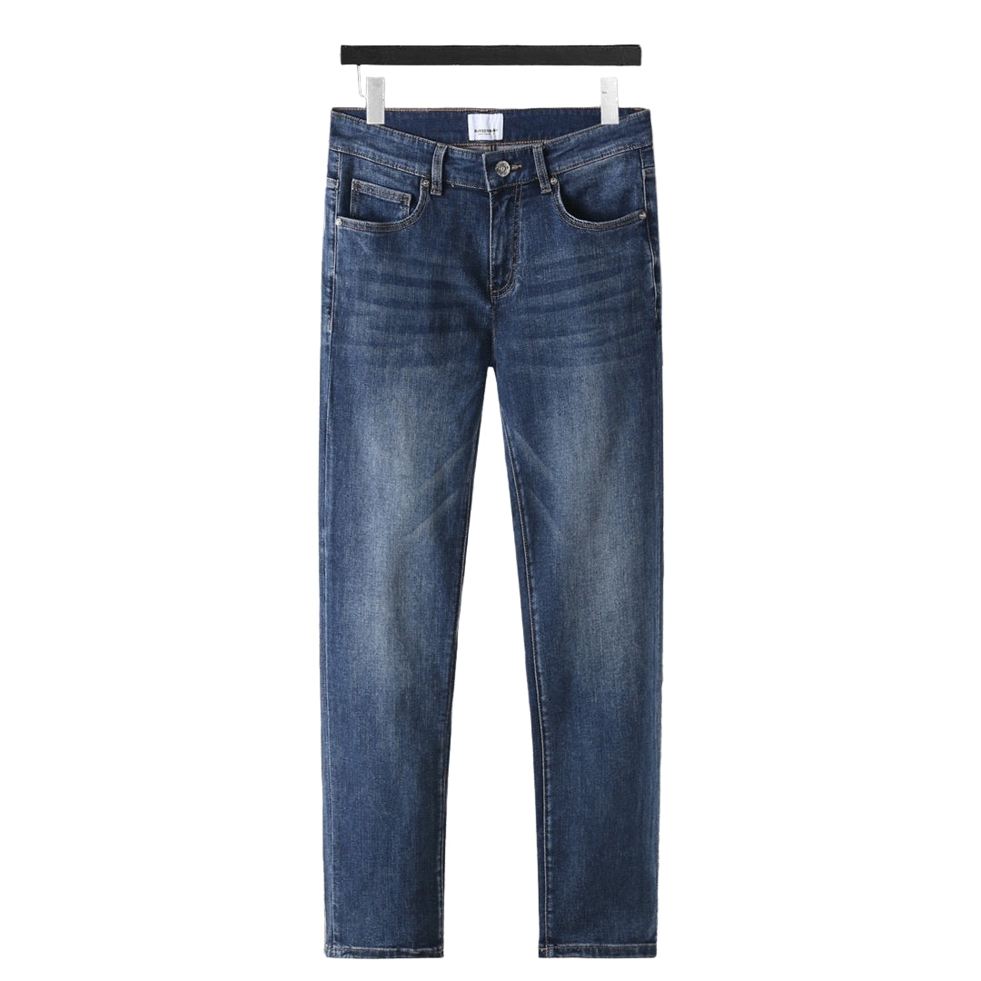 Luxury Embroidered Denim Jeans – Blue Regular Fit with Logo Patch