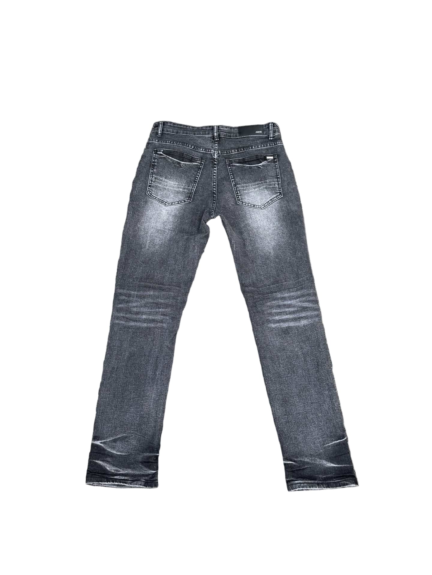Black Slim Fit Jeans – Red Embroidery & Distressed Holes