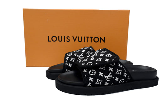 Miami Mule – Black & White Monogram Slide