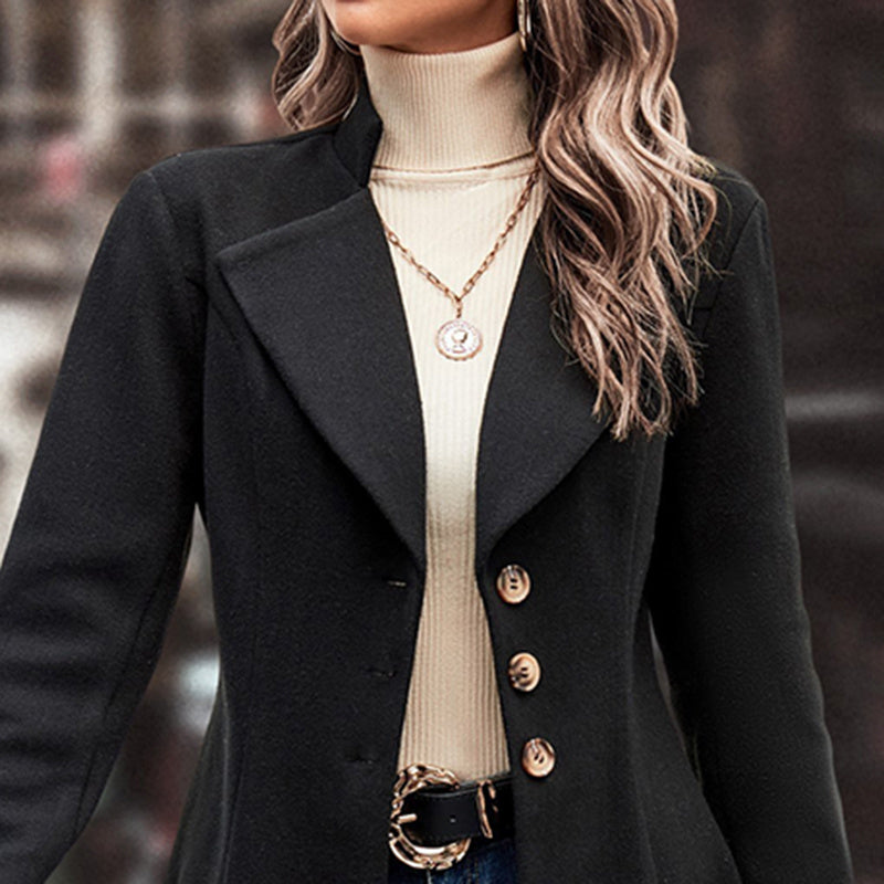 Women’s Winter Overcoat — Lapel Collar, Single-Breasted, Long Pea Coat