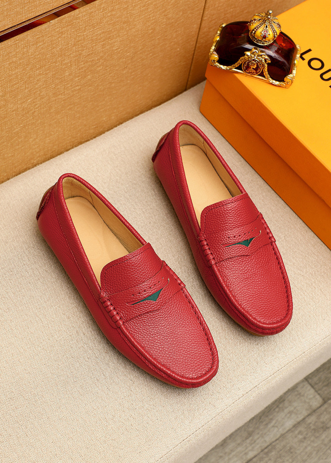 Leather Driving Loafers with Red & Green Accent Detail