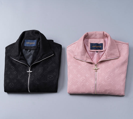 Luxury Suede Tracksuit Jacket – Debossed Monogram Mauve or Black Edition