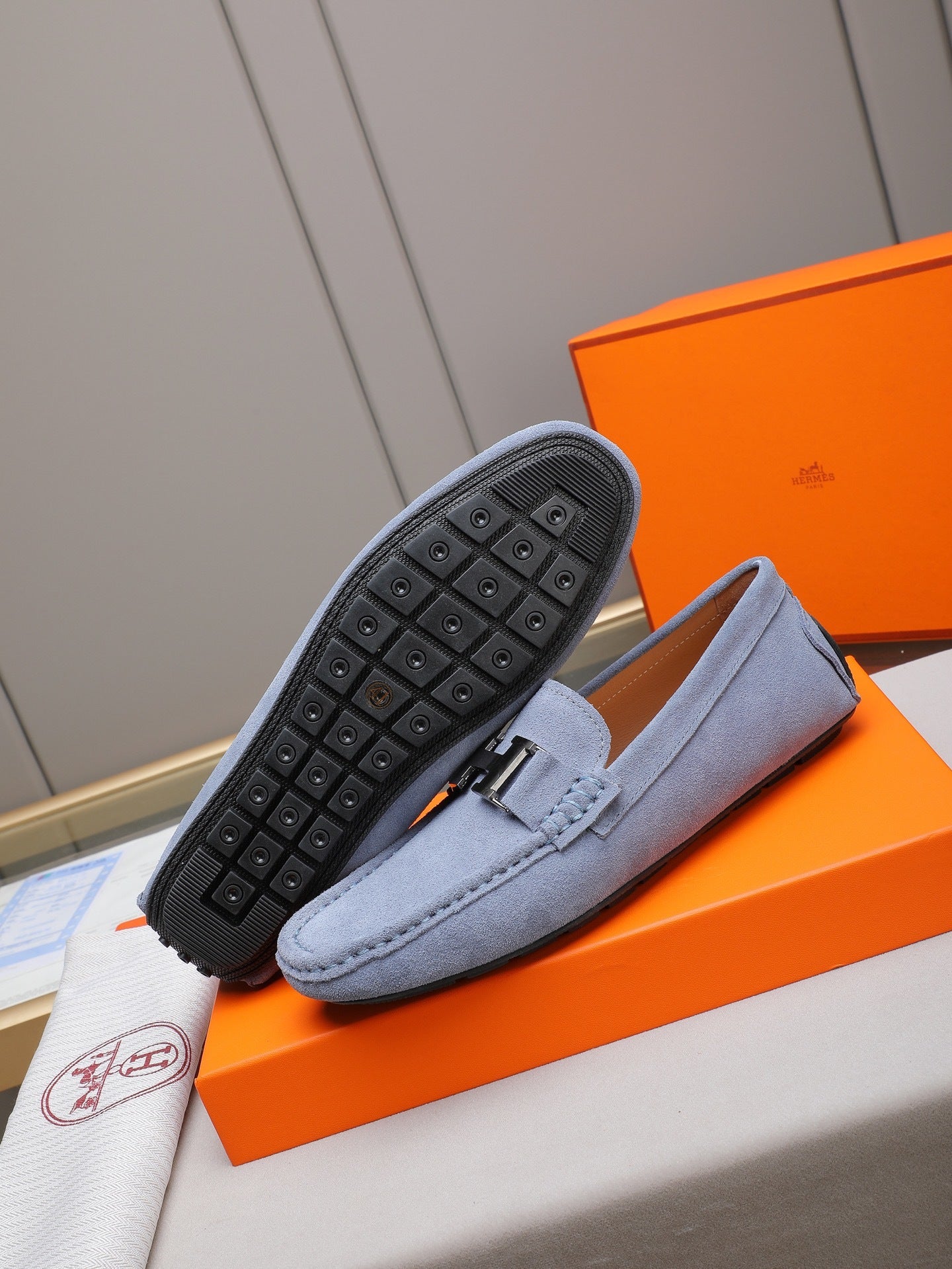 Suede Metal Accent Driving Loafers
