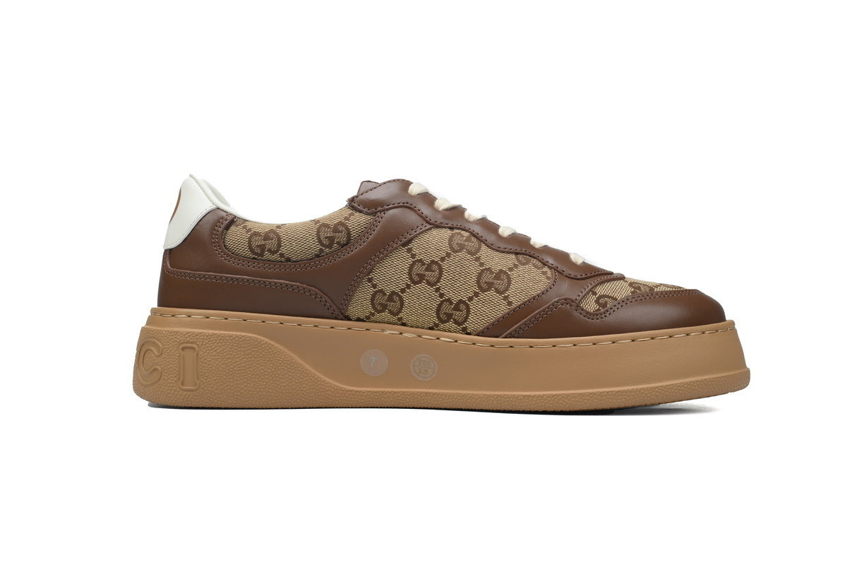 Beige Canvas Monogram Low-Top Sneakers – Classic Luxury Trainer