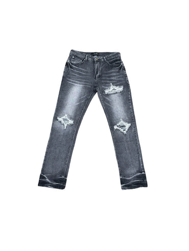 Black Distressed Straight-Leg Denim Jeans with Belt Loops
