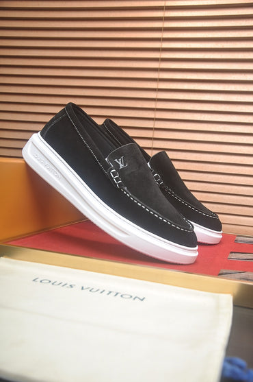 Suede  or Leather Slip-On Loafers with Cushioned Platform Sole