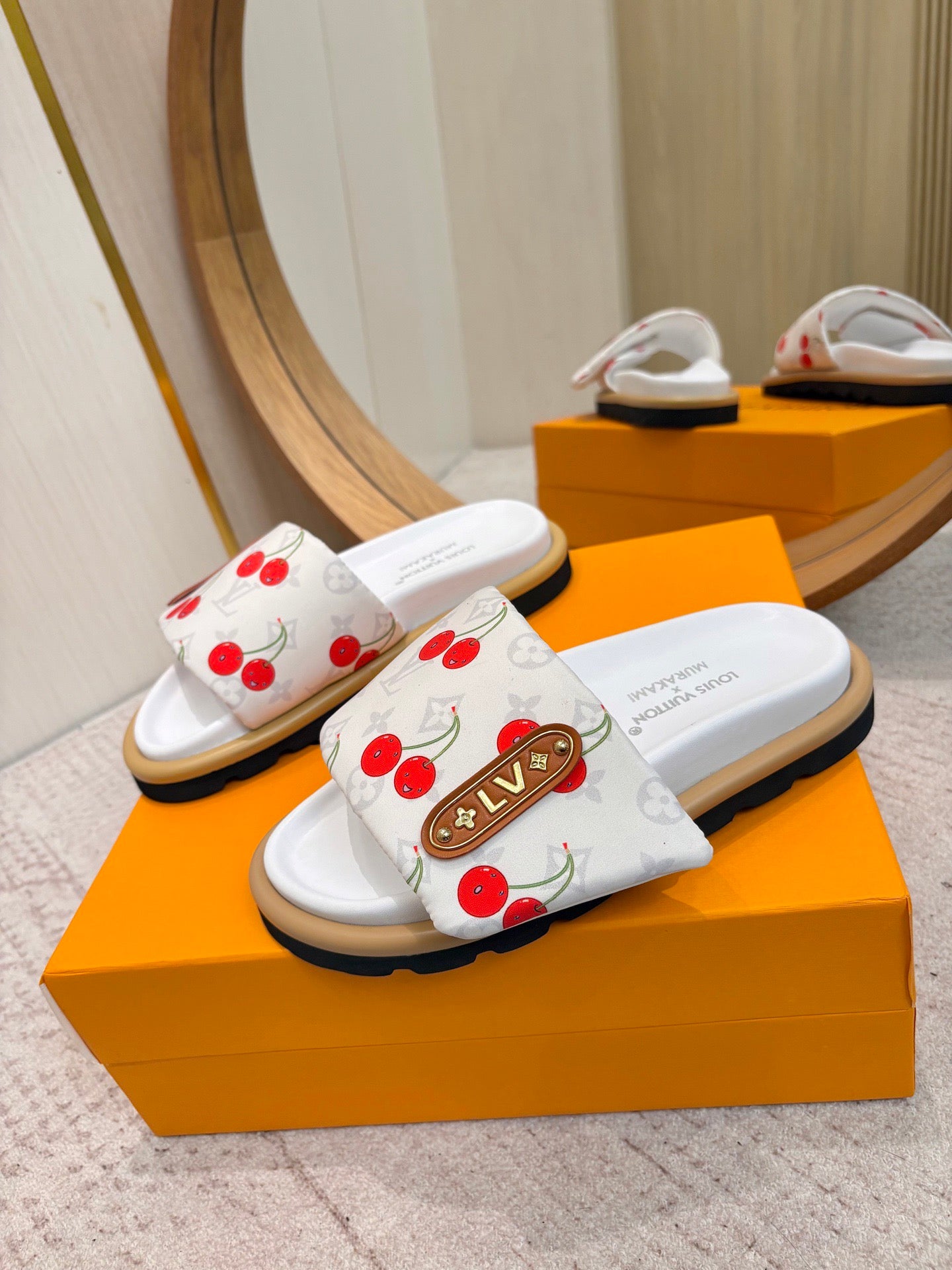 Cherry Print Comfort Slides for Women – Lightweight Casual Sandals Available in 4 Styles