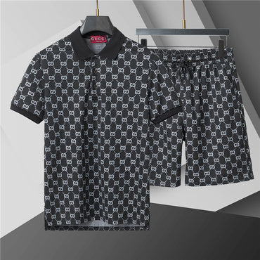Luxury Monogram-Inspired Polo & Shorts Set – Beige - Black - White