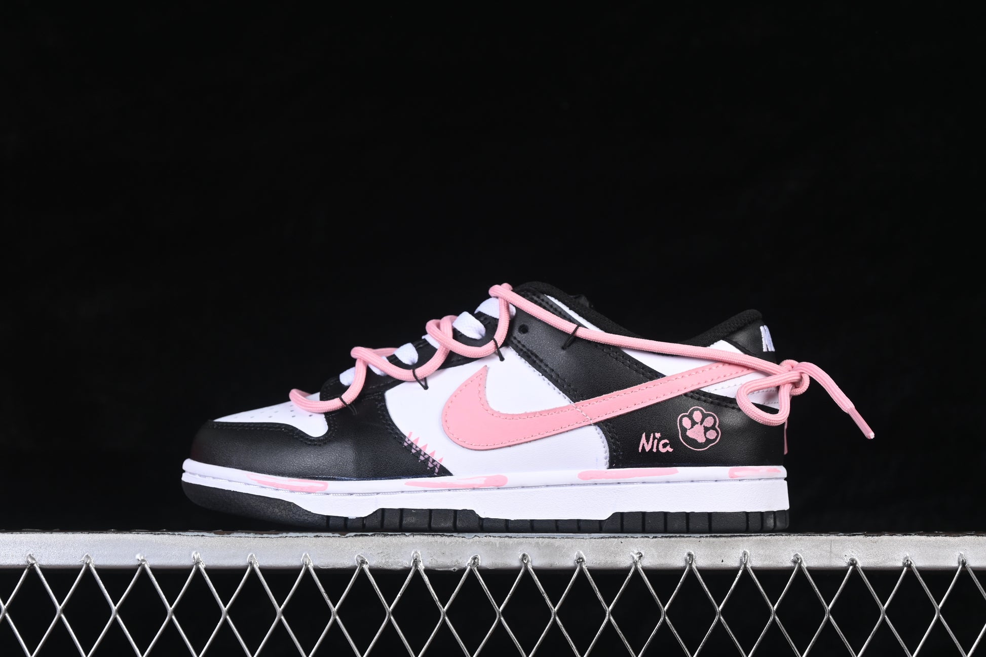 Custom Low-Top Sneaker – Black, White & Pink