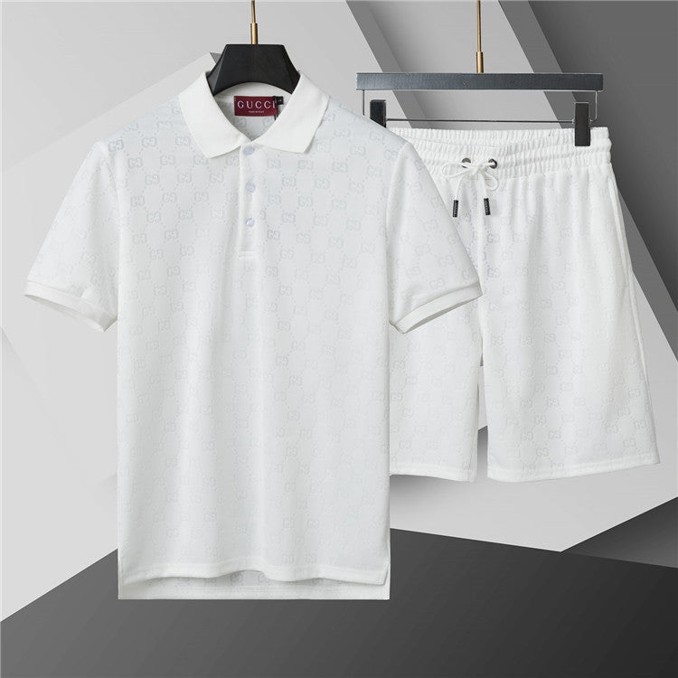 Luxury Monogram-Inspired Polo & Shorts Set – Beige - Black - White