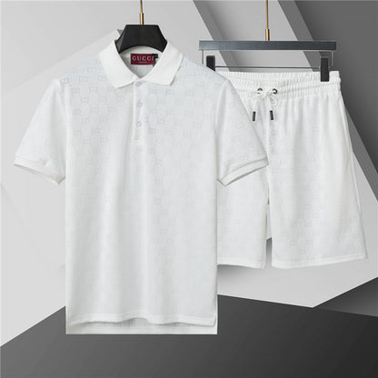 Luxury Monogram-Inspired Polo & Shorts Set – Beige - Black - White