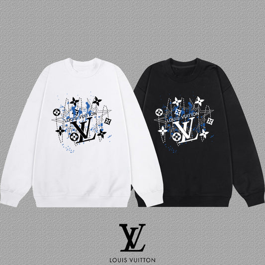 White and black sweatshirts with a graphic on a gray background