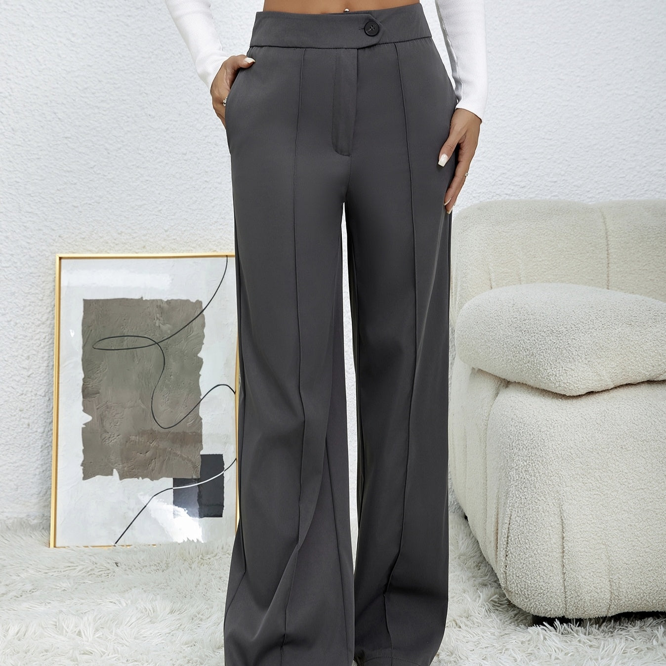 Ladies' Solid Color Loose Wide Leg Straight Leg Pants