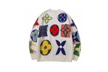 Luxury Multicolor Wool Crewneck Sweater – Floral Monogram Knit