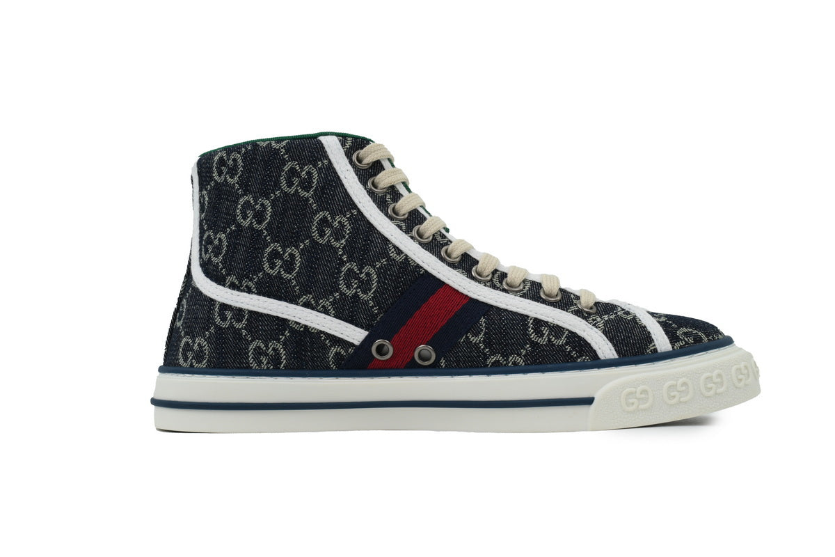 Denim Monogram High-Top Sneakers – Black/Ivory Retro Court Style - TruVybe Essentials