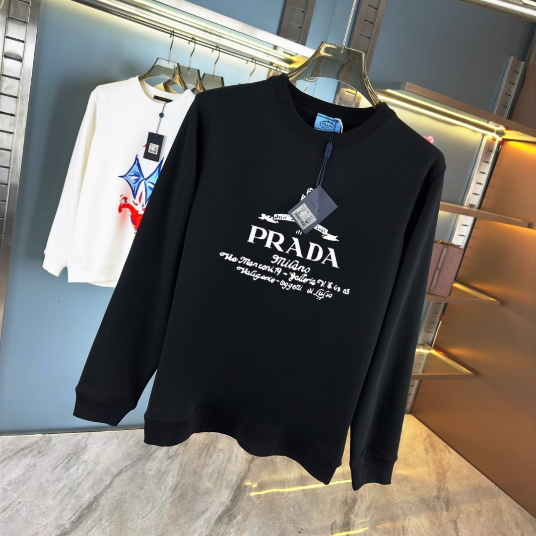 Black  sweatshirt on a hanger with a blurred store interior background