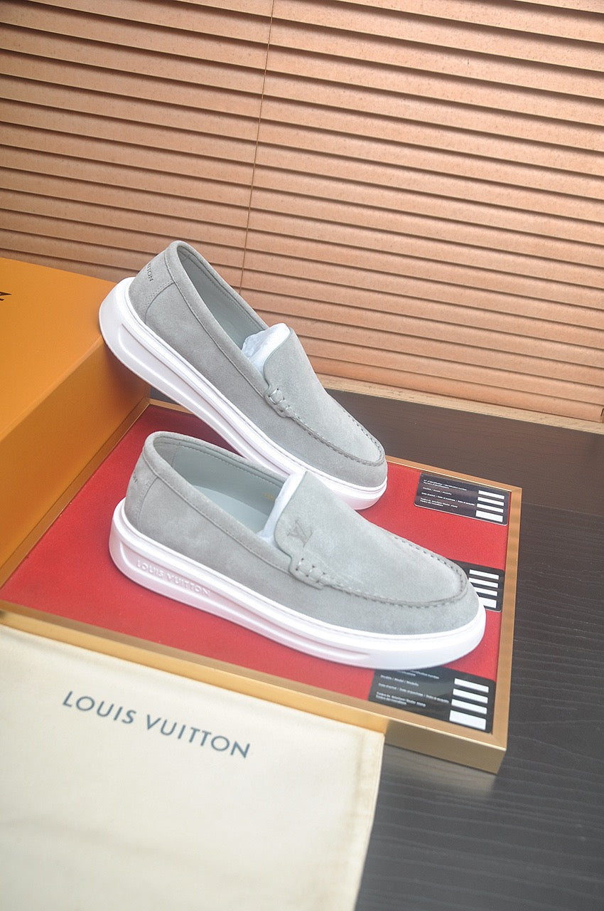 Suede  or Leather Slip-On Loafers with Cushioned Platform Sole