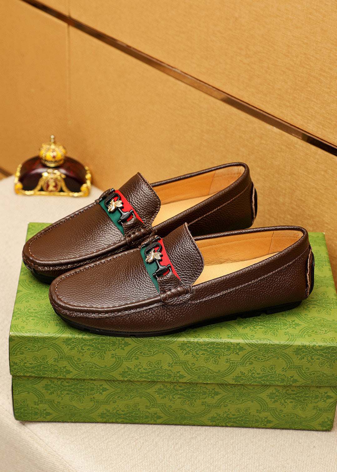 Leather Loafers with Metal Bit Detail and Signature Stripe Accent