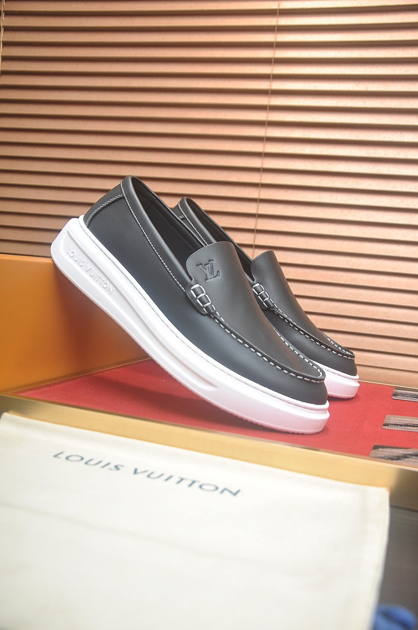Suede  or Leather Slip-On Loafers with Cushioned Platform Sole
