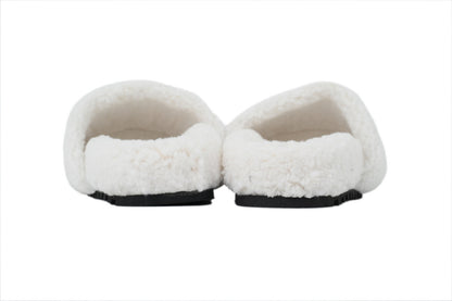 2024 Fuzzy Comfort Slides – White with Black Monogram Graphic - TruVybe Essentials