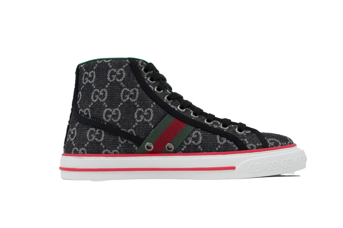 Black Mini-Monogram High-Top Sneakers – Retro Tennis Style
