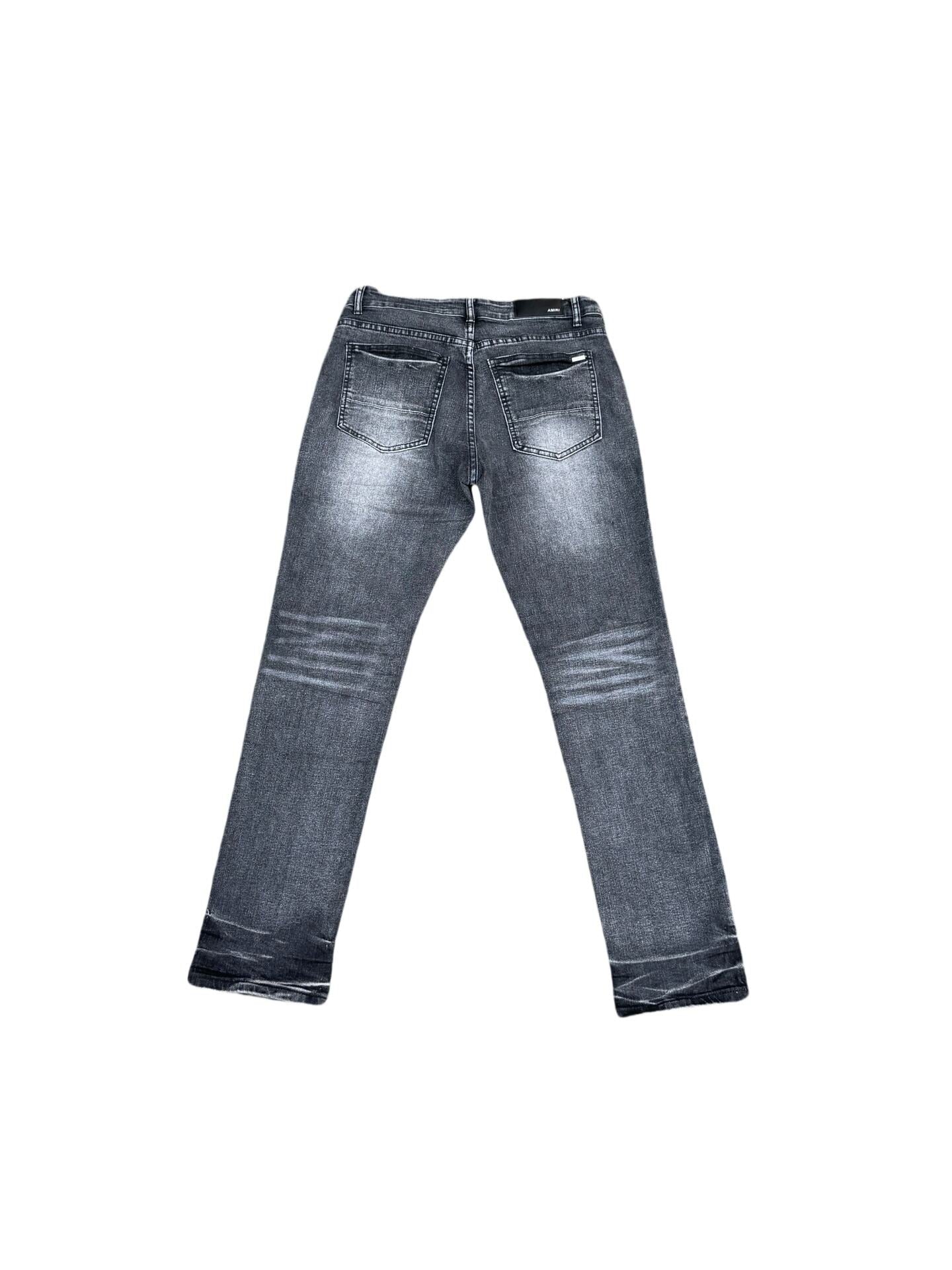 Black Distressed Straight-Leg Denim Jeans with Belt Loops