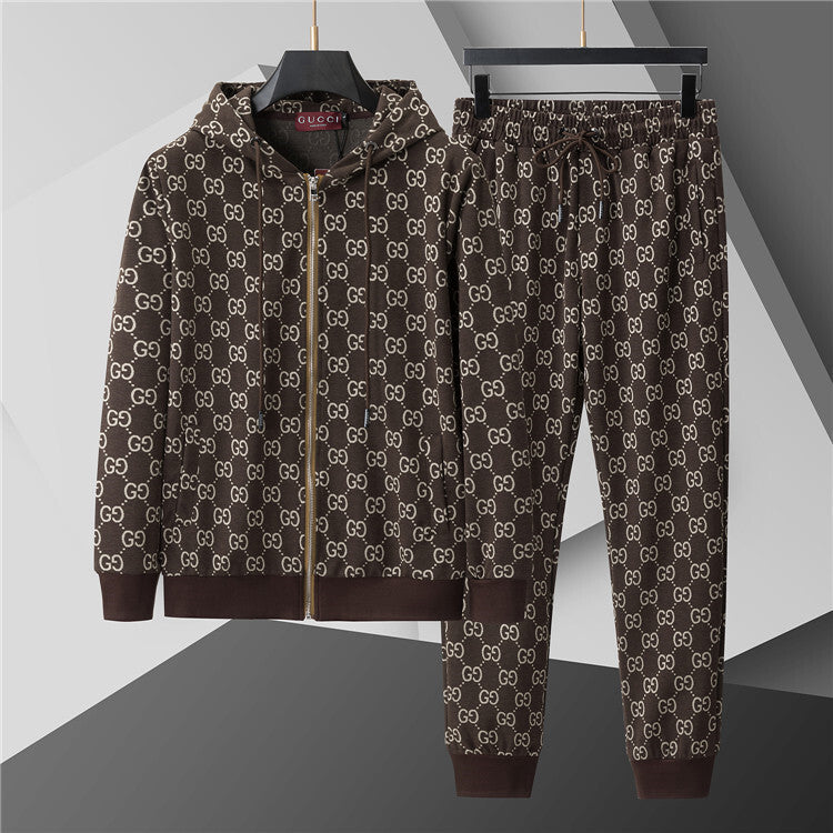 Wool Zip Hoodie – Brown & White Monogram Pattern Edition